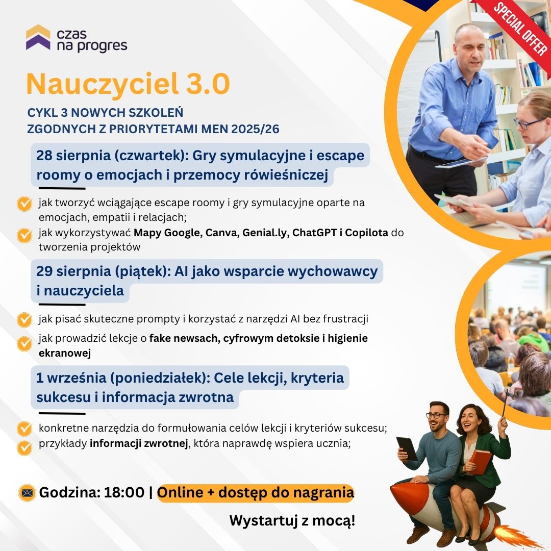 Nauczyciel 3.0 - pakiet 3 nowych szkoleń na start zgodnych z priorytetami MEN